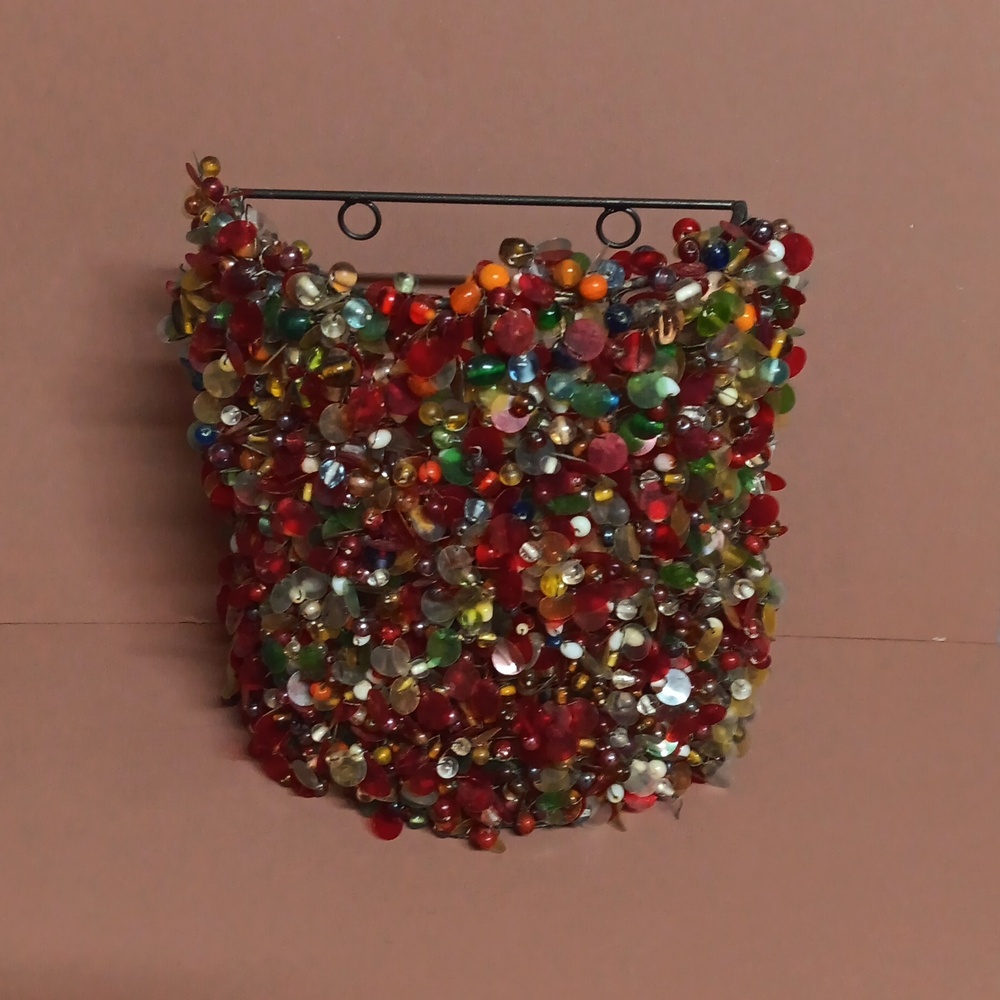 Beaded Sequined Confetti Metal Wall  Candle Sconce Multicolor